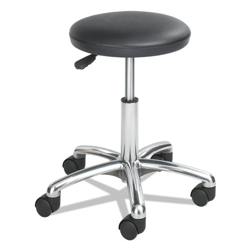 Safco Height-Adjustable Lab Stool, Backless, Supports Up to 250 lb, 16" to 21" Seat Height, Black Seat, Chrome Base 3434BL