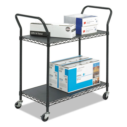 Safco Wire Utility Cart, Two-Shelf, 43.75w x 19.25d x 40.5h, Black 5337BL
