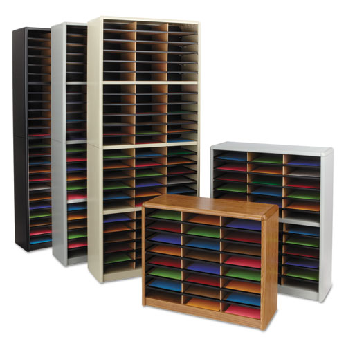 Safco Steel-Fiberboard Literature Sorter, 72 Sections, 32 1-4 x 13 1-2 x 75, Black 7131BL