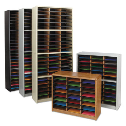 Safco Steel-Fiberboard Literature Sorter, 72 Sections, 32 1-4 x 13 1-2 x 75, Black 7131BL