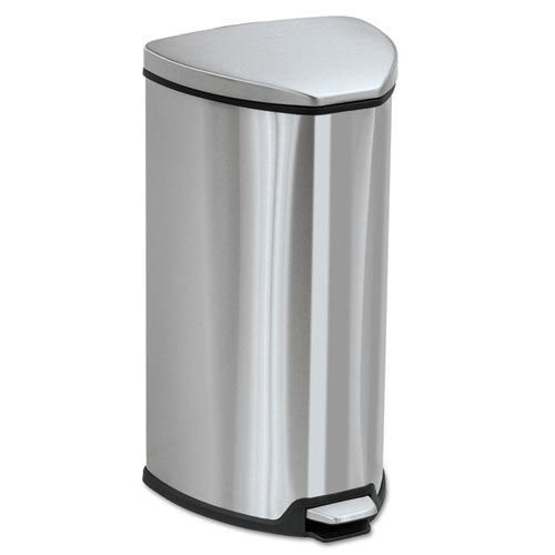 Safco Step-On Waste Receptacle, Triangular, Stainless Steel, 7 gal, Chrome-Black 9686SS