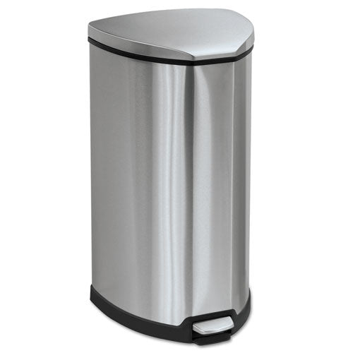 Safco Step-On Waste Receptacle, Triangular, Stainless Steel, 10 gal, Chrome-Black 9687SS