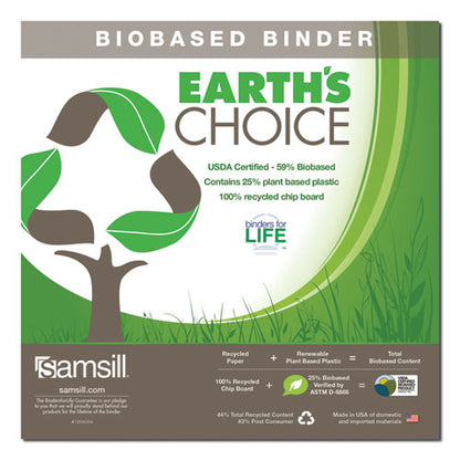 Samsill Earth's Choice Biobased D-Ring View Binder, 3 Rings, 1" Capacity, 11 x 8.5, White 16937