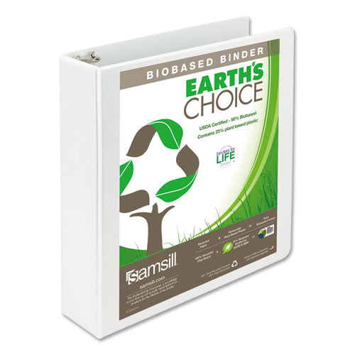 Samsill Earth's Choice Biobased D-Ring View Binder, 3 Rings, 1.5" Capacity, 11 x 8.5, White 16957