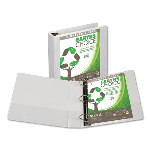 Samsill Earth's Choice Biobased D-Ring View Binder, 3 Rings, 2" Capacity, 11 x 8.5, White 16967