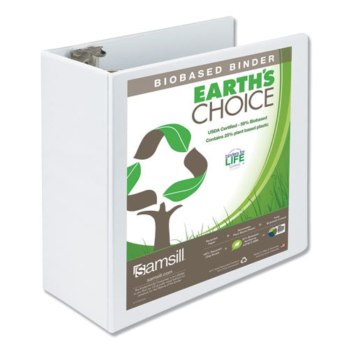 Samsill Earth's Choice Biobased Round Ring View Binder, 3 Rings, 5" Capacity, 11 x 8.5, White 18907