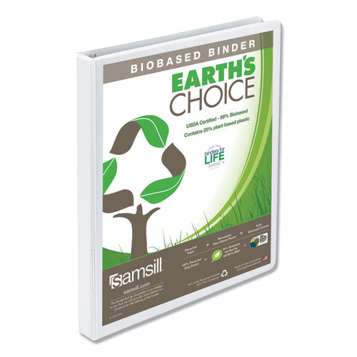 Samsill Earth's Choice Biobased Round Ring View Binder, 3 Rings, 0.5" Capacity, 11 x 8.5, White 18917