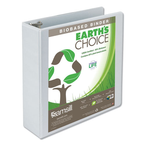 Samsill Earth's Choice Biobased Round Ring View Binder, 3 Rings, 3" Capacity, 11 x 8.5, White 18987