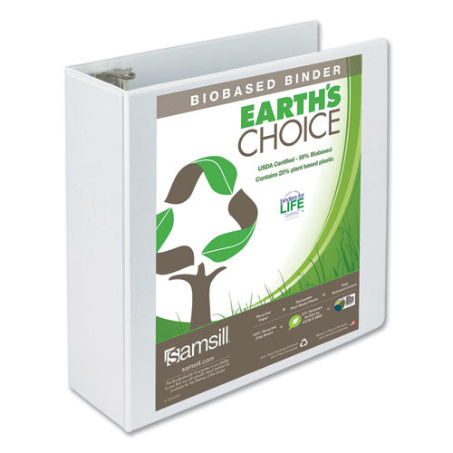 Samsill Earth's Choice Biobased Round Ring View Binder, 3 Rings, 4" Capacity, 11 x 8.5, White 18997