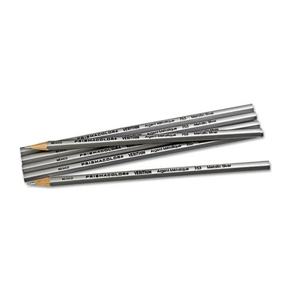 Prismacolor Verithin Smear-Proof Colored Pencils, 2 mm, Metallic Silver Lead, Metallic Silver Barrel, Dozen 02460