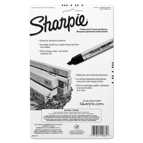 Sharpie King Size Permanent Marker, Broad Chisel Tip, Black, 4-Pack 15661PP