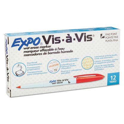 EXPO Vis-à-Vis Wet Erase Marker, Fine Bullet Tip, Red, Dozen 16002