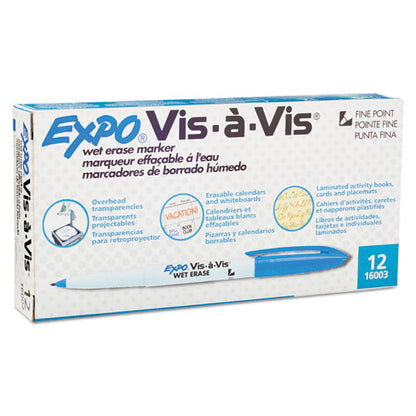 EXPO Vis-à-Vis Wet Erase Marker, Fine Bullet Tip, Blue, Dozen 16003