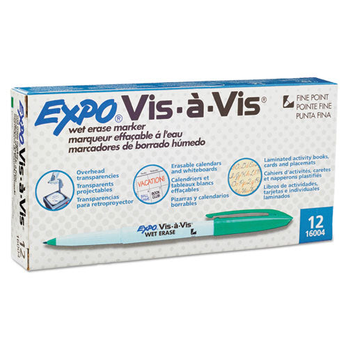 EXPO Vis-à-Vis Wet Erase Marker, Fine Bullet Tip, Green, Dozen 16004