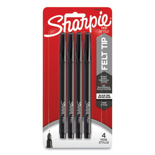 Sharpie Water-Resistant Ink Porous Point Pen, Stick, Fine 0.4 mm, Black Ink, Black-Gray Barrel, 4-Pack 1742661