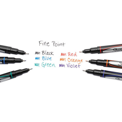 Sharpie Water-Resistant Ink Porous Point Pen, Stick, Fine 0.4 mm, Blue Ink, Black-Gray-Blue Barrel, Dozen 1742664