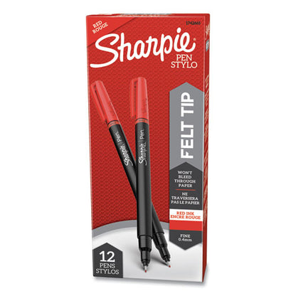 Sharpie Water-Resistant Ink Porous Point Pen, Stick, Fine 0.4 mm, Red Ink, Black-Gray-Red Barrel, Dozen 1742665