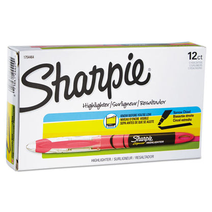 Sharpie Liquid Pen Style Highlighters, Fluorescent Pink Ink, Chisel Tip, Pink-Black-Clear Barrel, Dozen 1754464