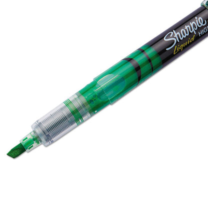 Sharpie Liquid Pen Style Highlighters, Fluorescent Green Ink, Chisel Tip, Green-Black-Clear Barrel, Dozen 1754468