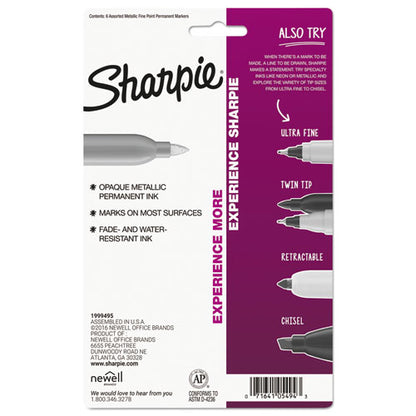 Sharpie Metallic Fine Point Permanent Markers, Fine Bullet Tip, Gold-Silver-Bronze, 6-Pack 1829201