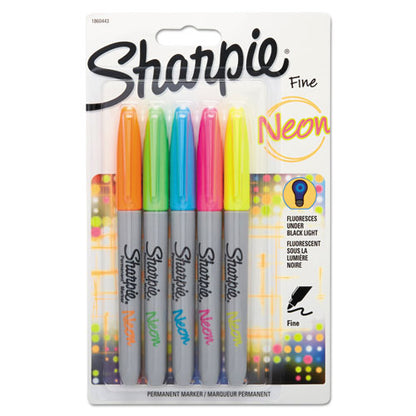 Sharpie Neon Permanent Markers, Fine Bullet Tip, Assorted Colors, 5-Pack 1860443