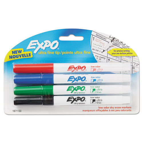 EXPO Low-Odor Dry-Erase Marker, Extra-Fine Needle Tip, Assorted Colors, 4-Pack 1871133