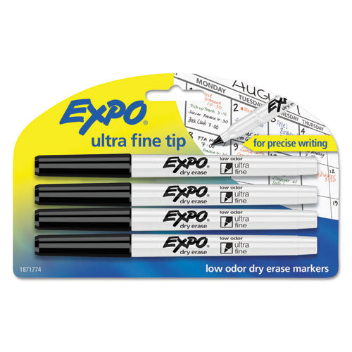 EXPO Low-Odor Dry-Erase Marker, Extra-Fine Needle Tip, Black, 4-Pack 1871774
