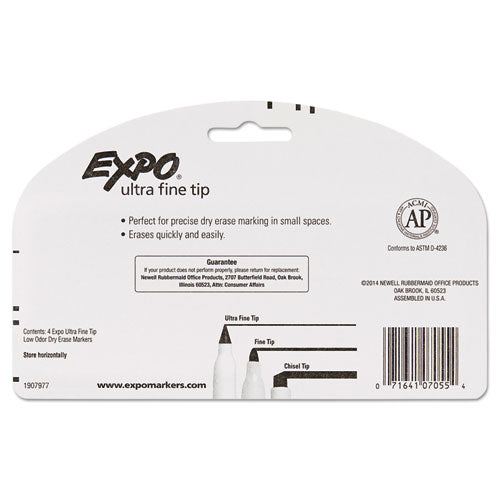 EXPO Low-Odor Dry-Erase Marker, Extra-Fine Needle Tip, Black, 4-Pack 1871774