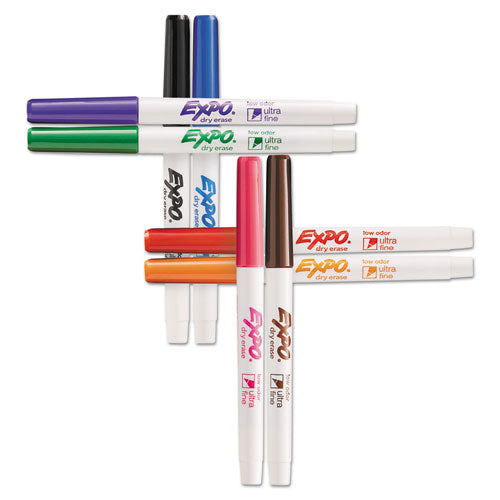 EXPO Low-Odor Dry-Erase Marker, Extra-Fine Needle Tip, Assorted Colors, 8-Set 1884309