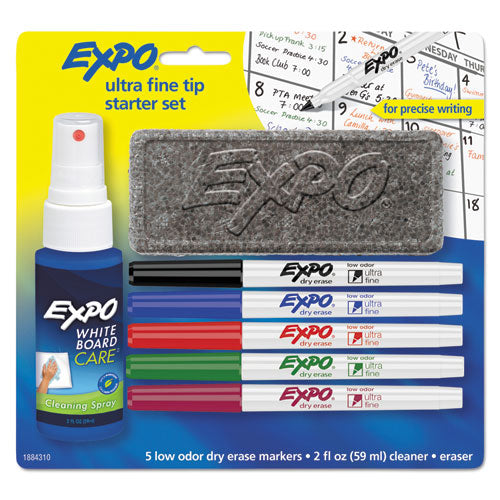 EXPO Low-Odor Dry Erase Marker Starter Set, Extra-Fine Needle Tip, Assorted Colors, 5-Set 1884310