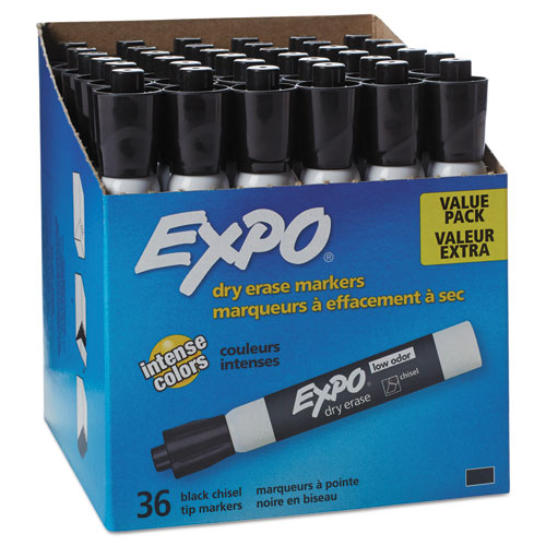 EXPO Low-Odor Dry-Erase Marker Value Pack, Broad Chisel Tip, Black, 36-Box 1920940
