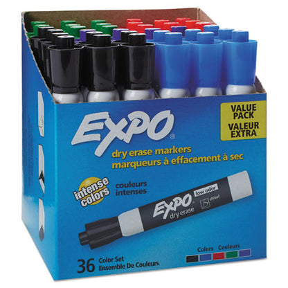 EXPO Low-Odor Dry-Erase Marker Value Pack, Broad Chisel Tip, Assorted Colors, 36-Box 1921061