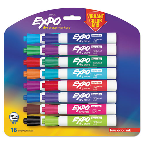 EXPO Low Odor Dry Erase Vibrant Color Markers, Broad Chisel Tip, Assorted Colors, 16-Set 1927526
