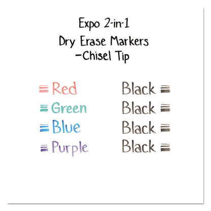 EXPO 2-in-1 Dry Erase Markers, Fine-Broad Chisel Tips, Assorted Primary Colors, 4-Pack 1944655