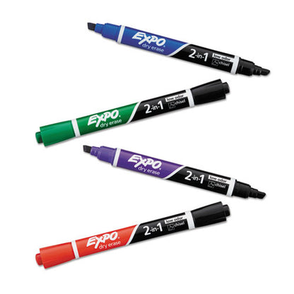 EXPO 2-in-1 Dry Erase Markers, Fine-Broad Chisel Tips, Assorted Primary Colors, 4-Pack 1944655