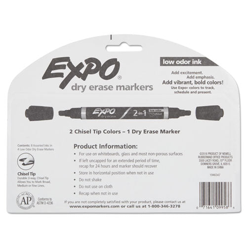 EXPO 2-in-1 Dry Erase Markers, Fine-Broad Chisel Tips, Assorted Secondary Colors, 4-Pack 1944656