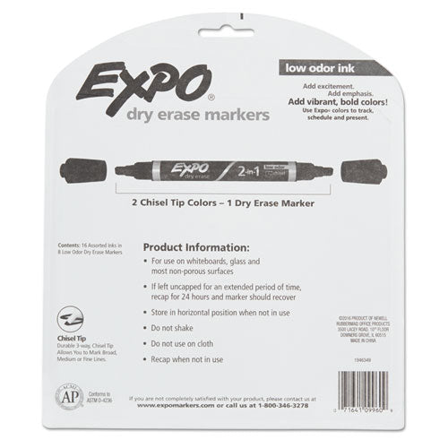 EXPO 2-in-1 Dry Erase Markers, Fine-Broad Chisel Tips, Assorted Colors, 8-Pack 1944658