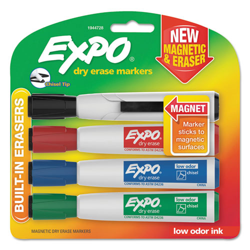 EXPO Magnetic Dry Erase Marker, Broad Chisel Tip, Assorted Colors, 4-Pack 1944728