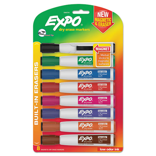 EXPO Magnetic Dry Erase Marker, Broad Chisel Tip, Assorted Colors, 8-Pack 1944741