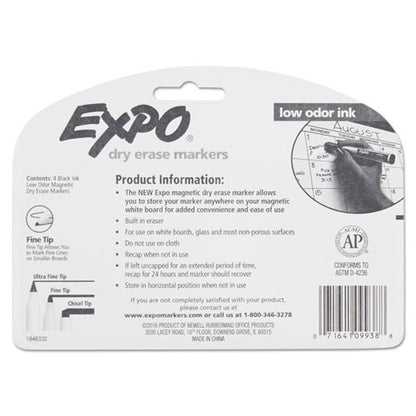 EXPO Magnetic Dry Erase Marker, Fine Bullet Tip, Black, 4-Pack 1944745