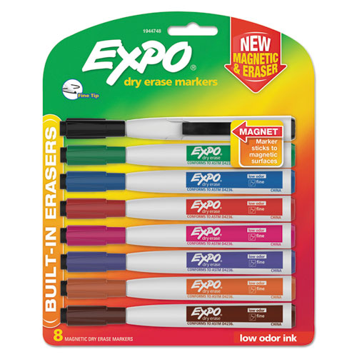 EXPO Magnetic Dry Erase Marker, Fine Bullet Tip, Assorted Colors, 8-Pack 1944748