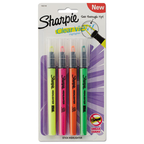 Sharpie Clearview Pen-Style Highlighter, Assorted Ink Colors, Chisel Tip, Assorted Barrel Colors, 4-Pack 1950749