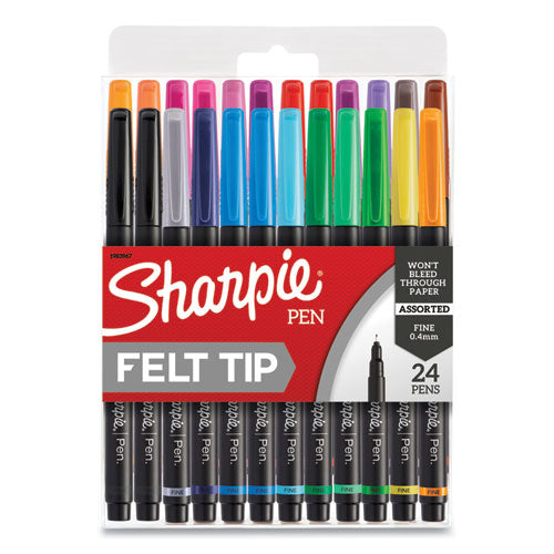 Sharpie Art Pen Porous Point Pen, Stick, Fine 0.4 mm, Assorted Ink Colors, Black Barrel, 24-Pack 1983967