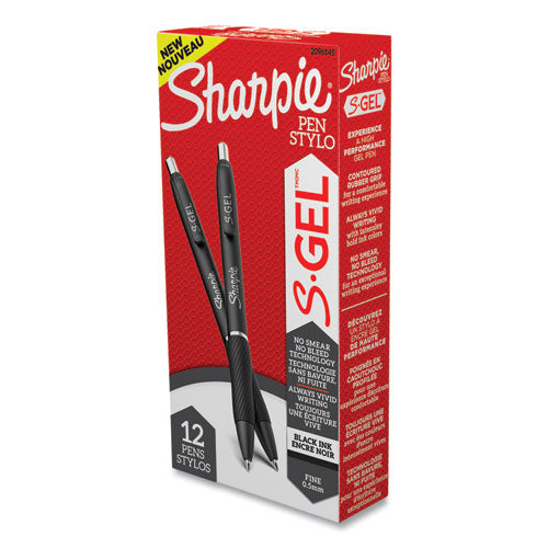 Sharpie S-Gel S-Gel High-Performance Gel Pen, Retractable, Fine 0.5 mm, Black Ink, Black Barrel, Dozen 2096145