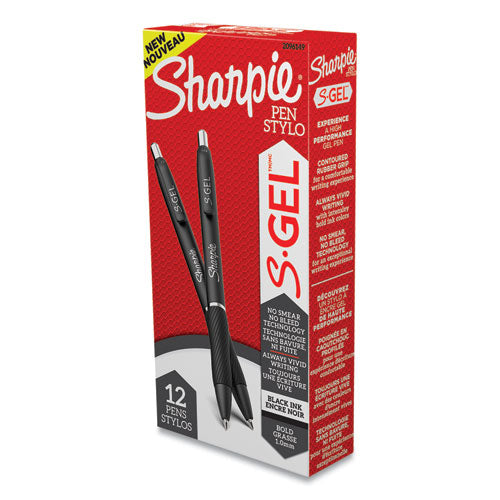 Sharpie S-Gel S-Gel High-Performance Gel Pen, Retractable, Bold 1 mm, Black Ink, Black Barrel, Dozen 2096149