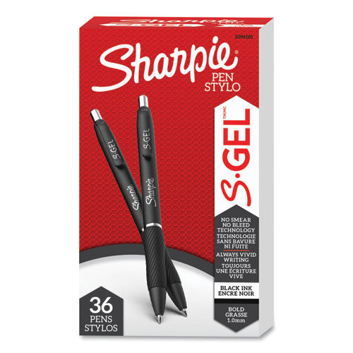Sharpie S-Gel S-Gel High-Performance Gel Pen, Retractable, Bold 1 mm, Black Ink, Black Barrel, 36-Pack 2096181