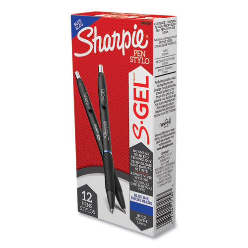 Sharpie S-Gel S-Gel High-Performance Gel Pen, Retractable, Bold 1 mm, Blue Ink, Black Barrel, Dozen 2096187