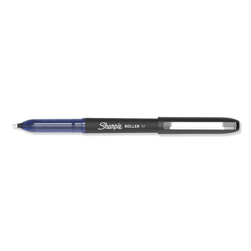 Sharpie Roller Professional Design Roller Ball Pen, Stick, Medium 0.7 mm, Blue Ink, Black Barrel, Dozen 2101306