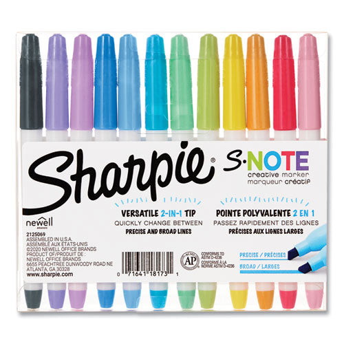 Sharpie S-Note Creative Markers, Assorted Ink Colors, Chisel Tip, Assorted Barrel Colors, 12-Pack 2117329