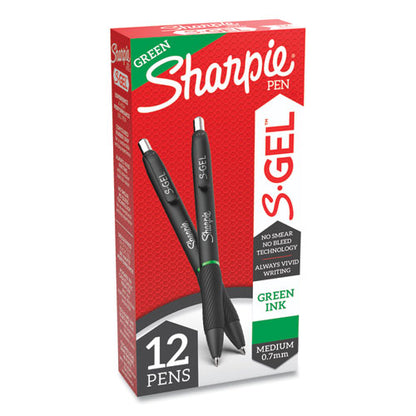Sharpie S-Gel S-Gel High-Performance Gel Pen, Retractable, Medium 0.7 mm, Green Ink, Black Barrel, Dozen 2126216